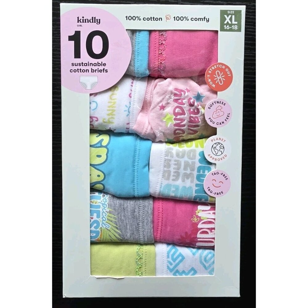Kindly Girls 10 Pack Cotton Briefs XL 16-18 Sustainable Underwear - Picture 5 of 5